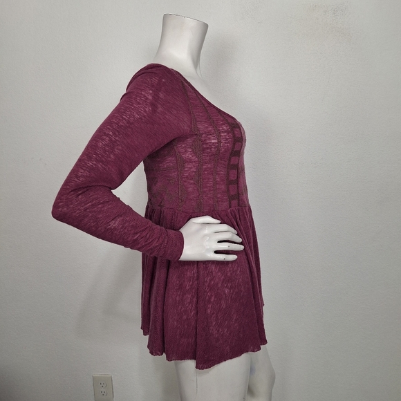 Free People Raspberry Jam Justyna Boho Coquette Long Sleeve Babydoll Top Size S - Picture 5 of 15